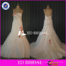 ED Bridal Real Sample Strapless Lace Up Back Robes de mariée longues 2017 avec des fleurs de pêche